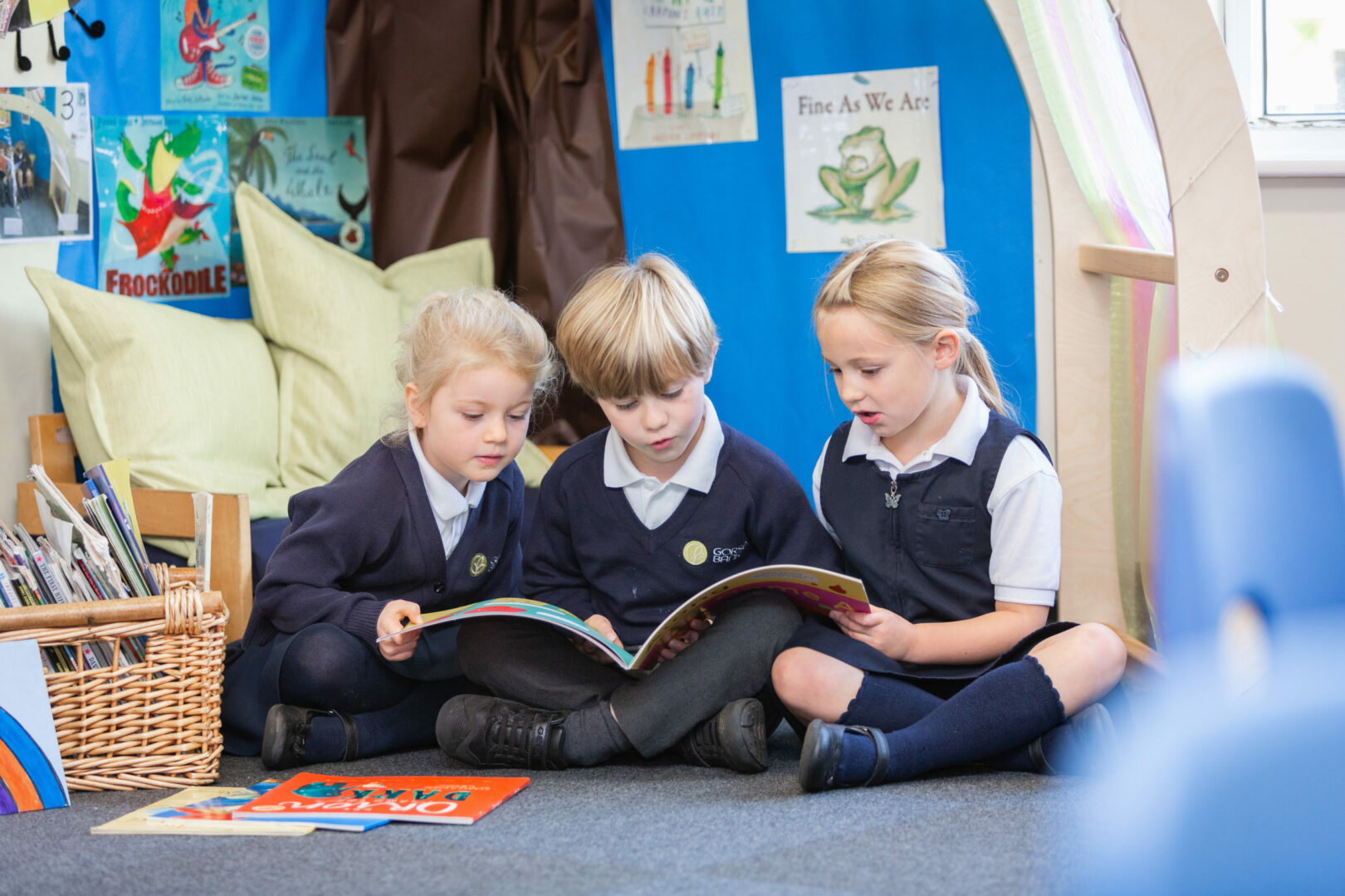 Pupils at Gorsey Bank Primary School carrying out a collaborative reading exercise.