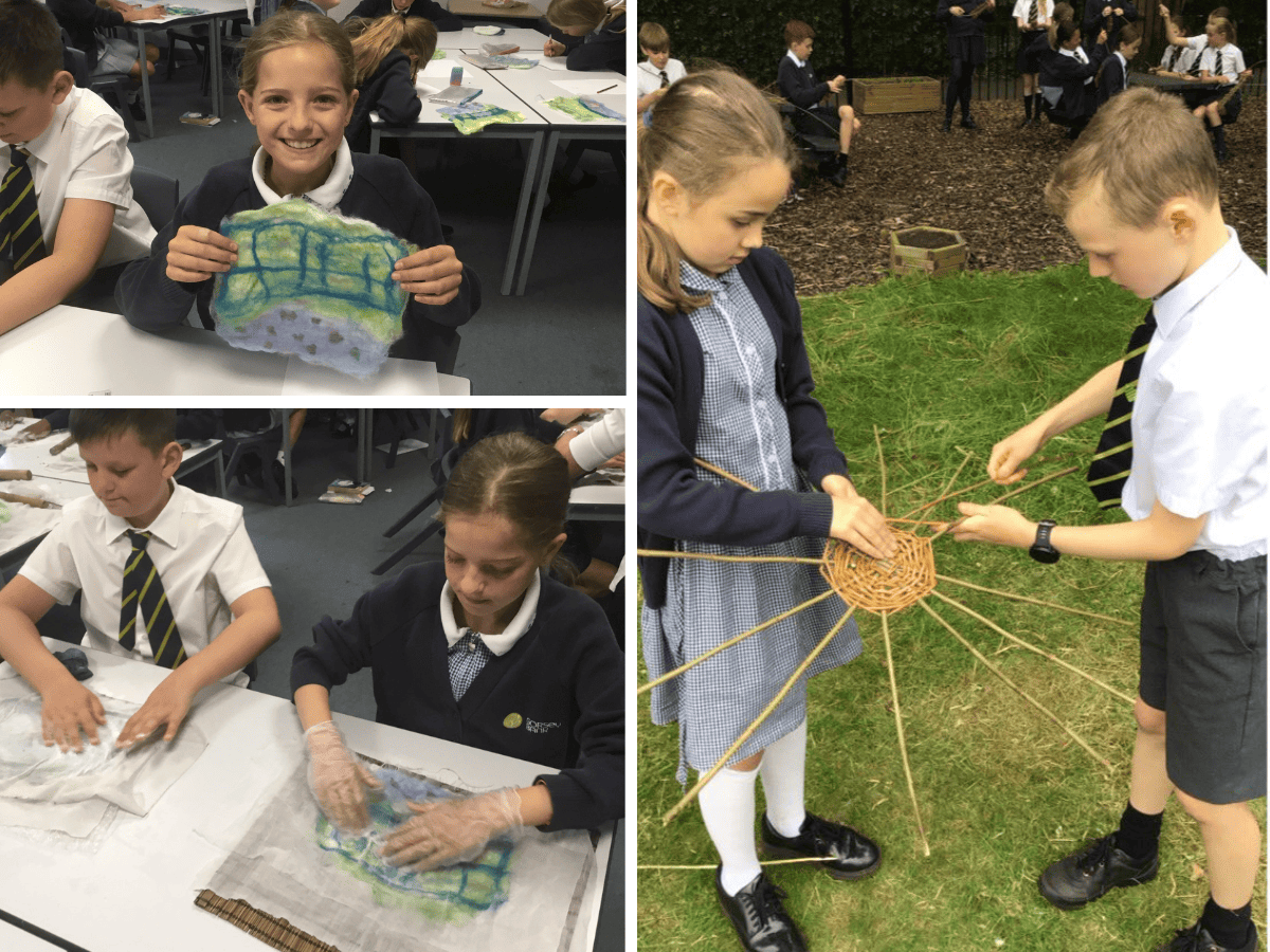 Year 5 and 6 pupils in Gorsey Bank do wet felting and willow weaving for Arts Week