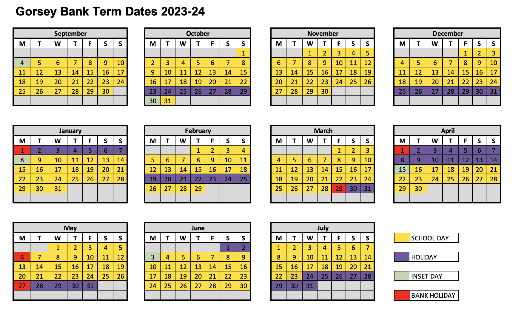 Gorsey Bank Term Dates 2023-24.