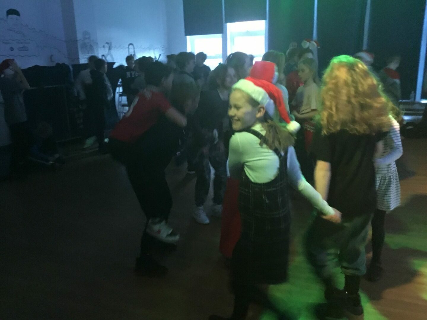 Year 5 enjoy their Christmas party, dancing in the hall