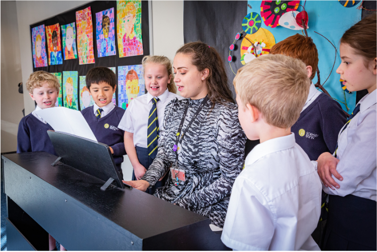 Gorsey Bank Primary School pupils taking part in a music lesson. 