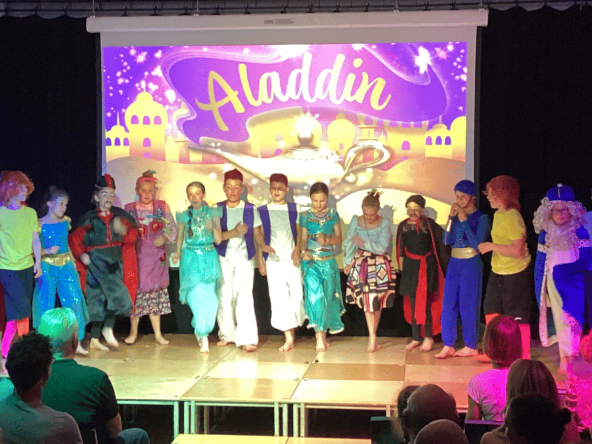 Gorsey Bank Year 6 pupils perform Aladdin to the rest of the school