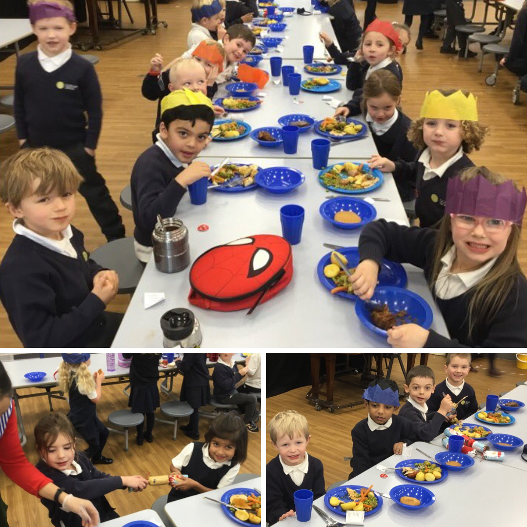 Year 1 enjoying Xmas dinner