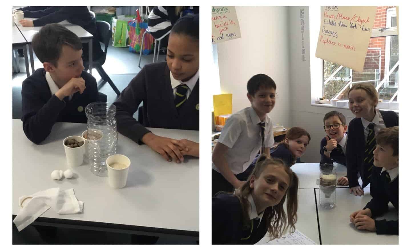 Year 5 pupils from Gorsey Bank get stuck in with a water filtration workshop