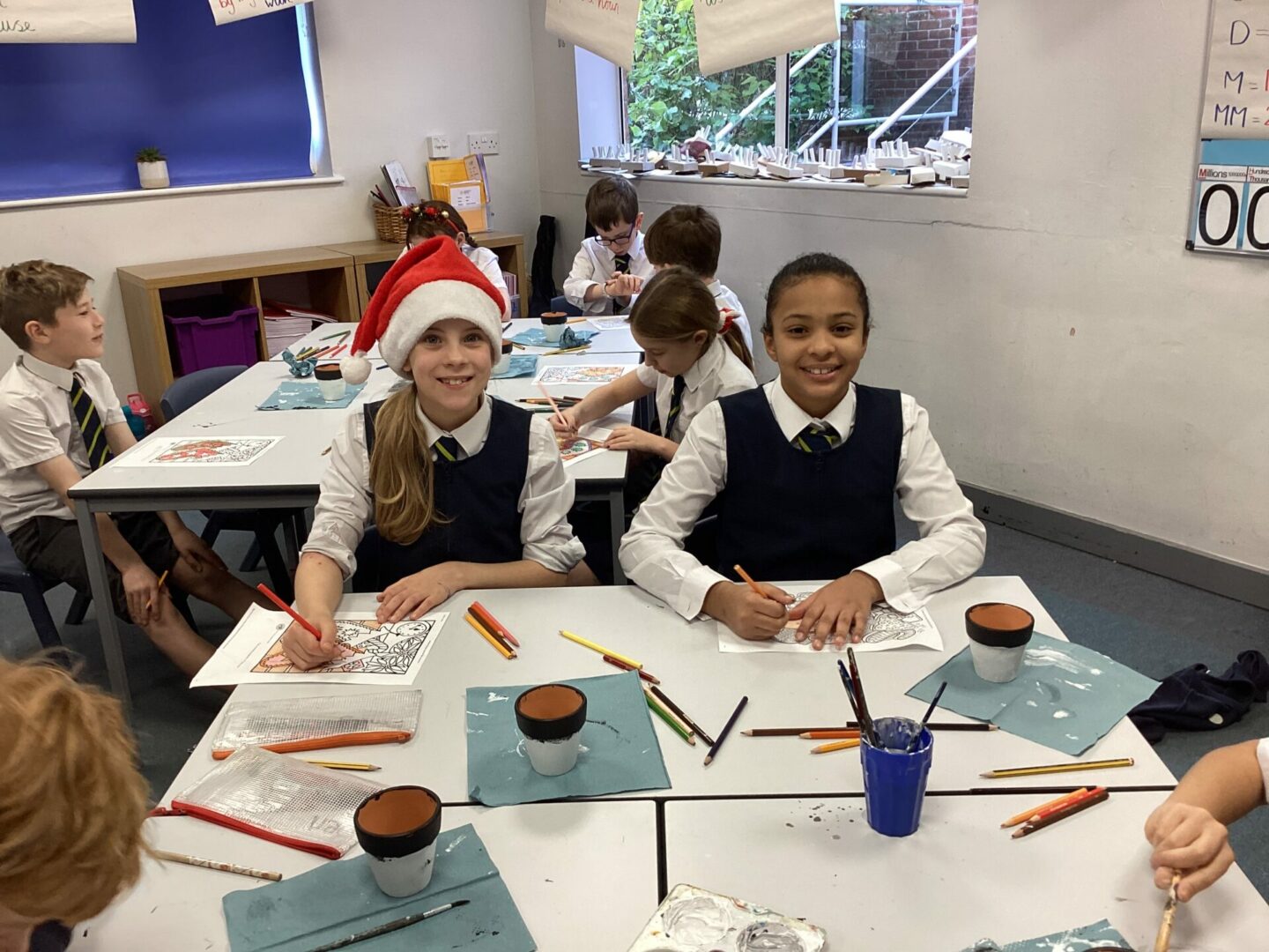 Year 5 enjoyed some colouring while they waited for their crafted pots to dry