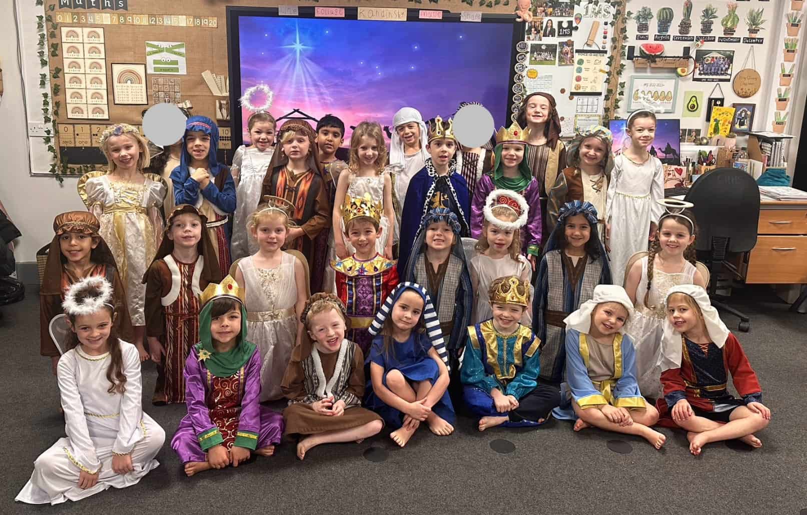Pupils dressed up in their nativity costumes.